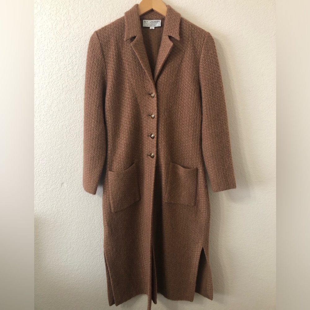 St. John Brown Knit Long Cardigan